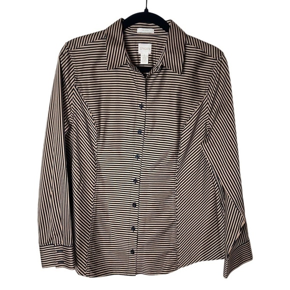Chico's Striped Stretch No Iron Satten Button Down Top - Picture 1 of 6